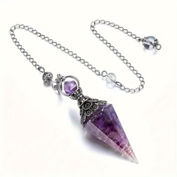 GEHECRST Natural Aquamarine Healing Crystal Dowsing Pendulum Reiki Gemstone Chips Orgone Pendulum 6 Faceted Hexagonal Pointed Resin Spiritual Pendant for Divination, Wicca, Energy Balancing - Image 2