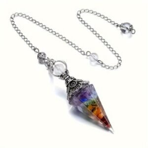 GEHECRST Natural Aquamarine Healing Crystal Dowsing Pendulum Reiki Gemstone Chips Orgone Pendulum 6 Faceted Hexagonal Pointed Resin Spiritual Pendant for Divination, Wicca, Energy Balancing