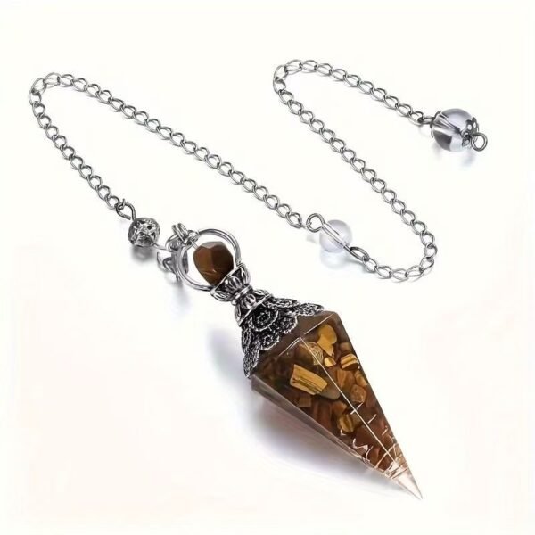 GEHECRST Natural Aquamarine Healing Crystal Dowsing Pendulum Reiki Gemstone Chips Orgone Pendulum 6 Faceted Hexagonal Pointed Resin Spiritual Pendant for Divination, Wicca, Energy Balancing - Image 4