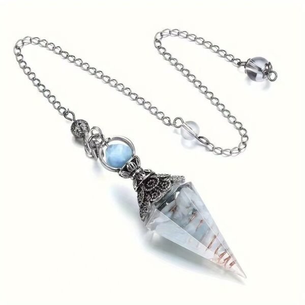 GEHECRST Natural Aquamarine Healing Crystal Dowsing Pendulum Reiki Gemstone Chips Orgone Pendulum 6 Faceted Hexagonal Pointed Resin Spiritual Pendant for Divination, Wicca, Energy Balancing - Image 5