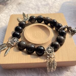 dream net saturn 12mm silver obsidian bracelet