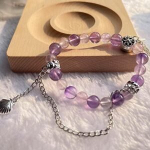 Amethyst with silver shell 7mm/8mm pendant bracelet