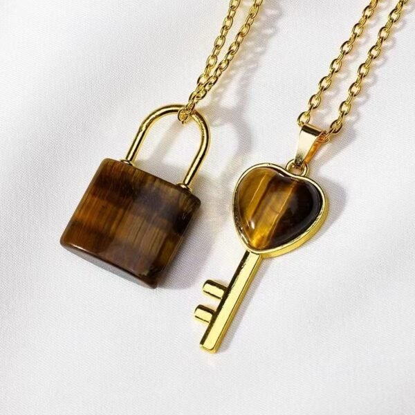 Love Heart Crown Lock and Key Pendant Necklace SetCrystal Love Key Couple Lock - Image 5