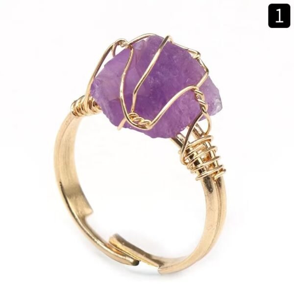 Crystal Ring Healing  Adjustable Gemstone Rings Copper Wire Wrapped Irregular Colorful Gem Rings for Women