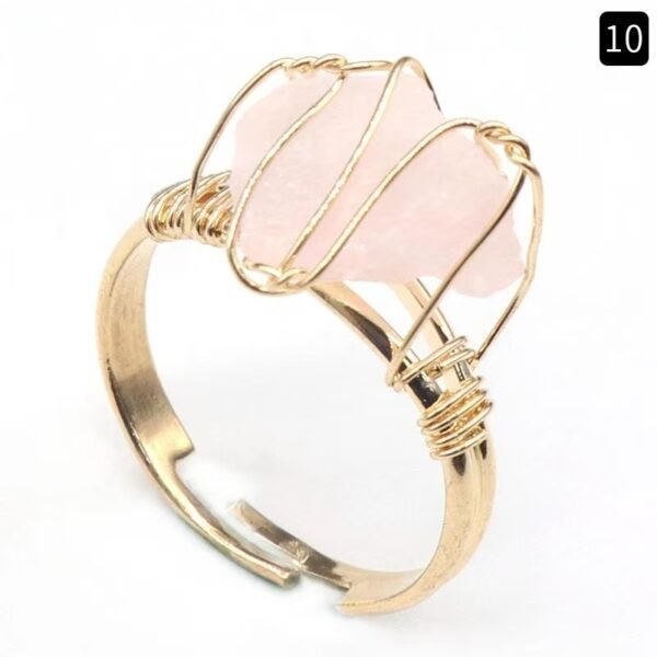 Crystal Ring Healing  Adjustable Gemstone Rings Copper Wire Wrapped Irregular Colorful Gem Rings for Women - Image 2