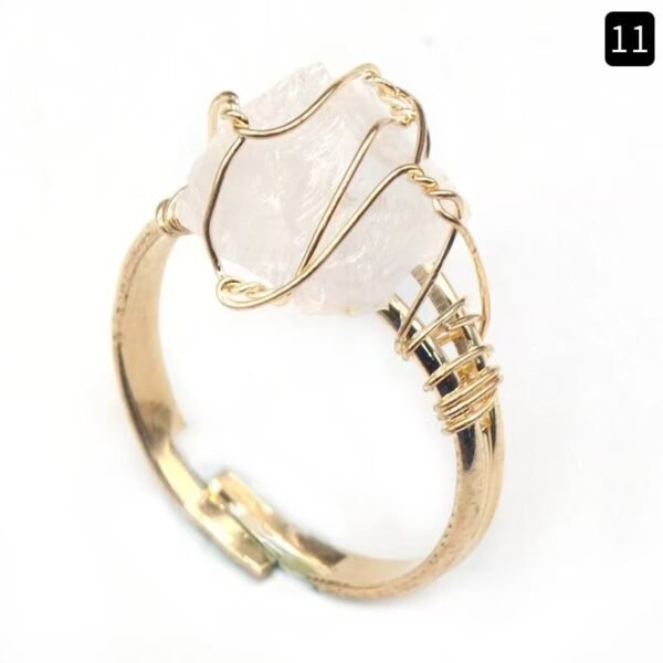 Crystal Ring Healing  Adjustable Gemstone Rings Copper Wire Wrapped Irregular Colorful Gem Rings for Women - Image 3