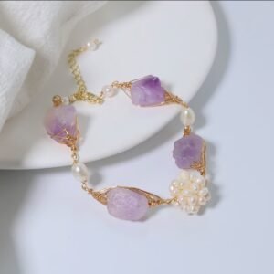 Irregular amethyst winding with natural pearl bracelet