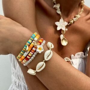 Bohemian soft pottery bracelet set vacation starfish shell beach