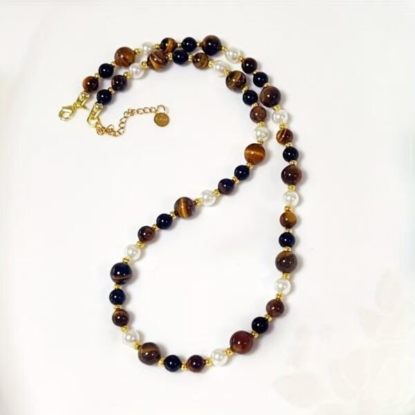 gentle tiger's eye stone pearl necklace Handmade Boho Bead Choker Necklace for Women Jewelry with Gifts Box - Image 2