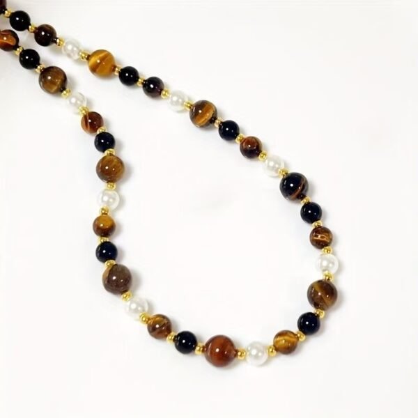 gentle tiger's eye stone pearl necklace Handmade Boho Bead Choker Necklace for Women Jewelry with Gifts Box - Image 5