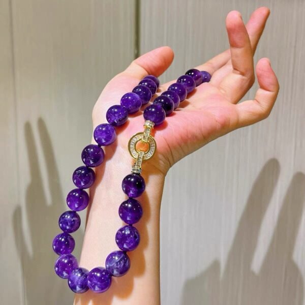 12mm uruguay amethyst Handmade Amethyst Beaded Necklace Crystal Choker Necklace February Birthstone Necklace Natural Stone  Jewelry Gifts for Women - Image 2