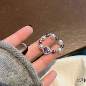Pearl Rings for Women,Vintage Stretch Beaded Stackable Rings Adjustable Thin Dainty Handmade Pearl Jewelry Statement Band Ring