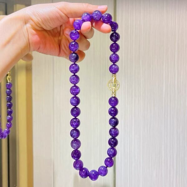 12mm uruguay amethyst Handmade Amethyst Beaded Necklace Crystal Choker Necklace February Birthstone Necklace Natural Stone  Jewelry Gifts for Women - Image 3