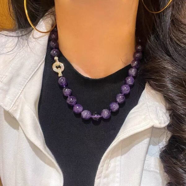 12mm uruguay amethyst Handmade Amethyst Beaded Necklace Crystal Choker Necklace February Birthstone Necklace Natural Stone  Jewelry Gifts for Women - Image 4